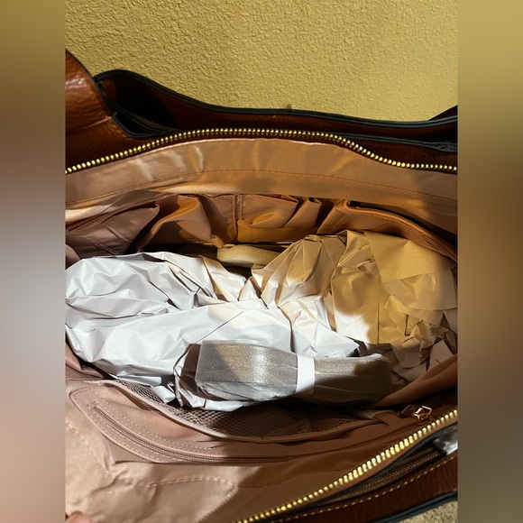 NWT Poppy & Peonies 10th anniversary Poppy tote and cosmetic trio chesnut brown - Picture 5 of 5